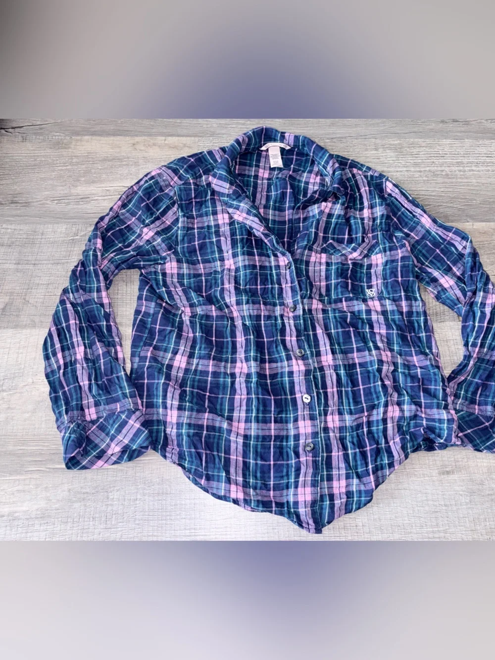 Victoria's Secret matching shimmer Navy and Pink Plaid Pajama Set small